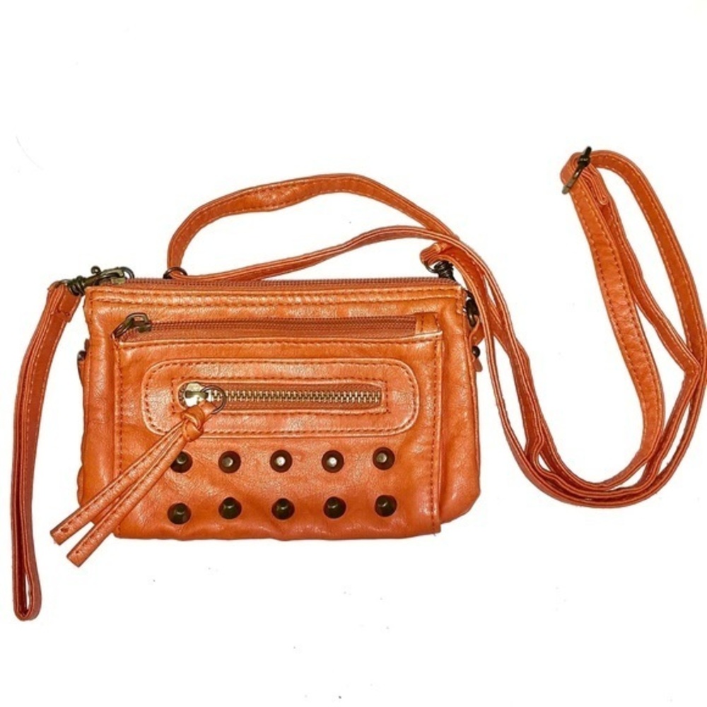⏰Nine West XS orange crossbody bag w brass rivets